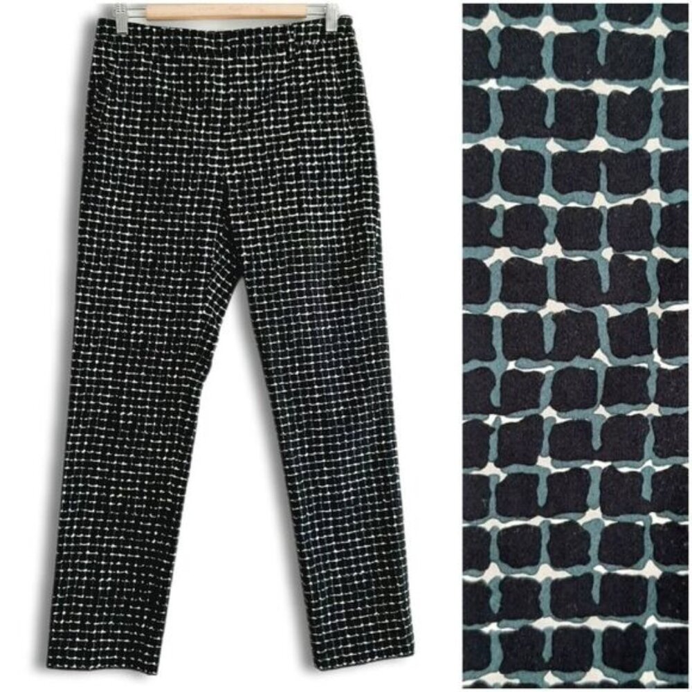 TOMAS MAIER Italy Check Pattern Soft Crop Dress Pants Black, Green Sz 28